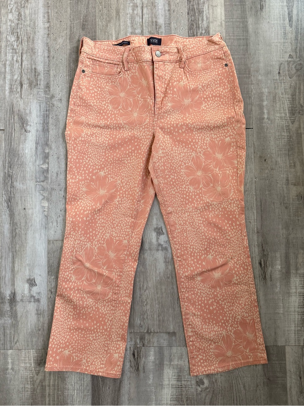 NYDJ Peach Floral Straight-Leg Jeans